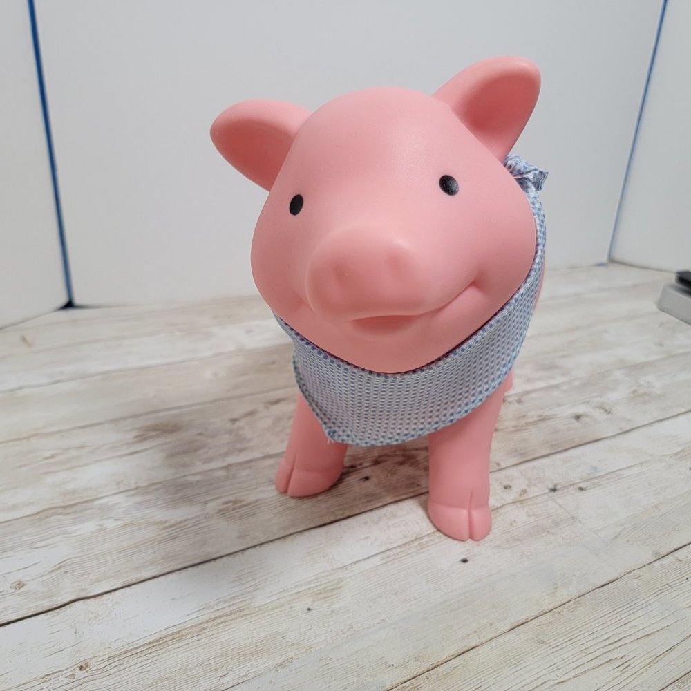 Schylling Rubber Piggy Bank with blue white bandana‎ and plug